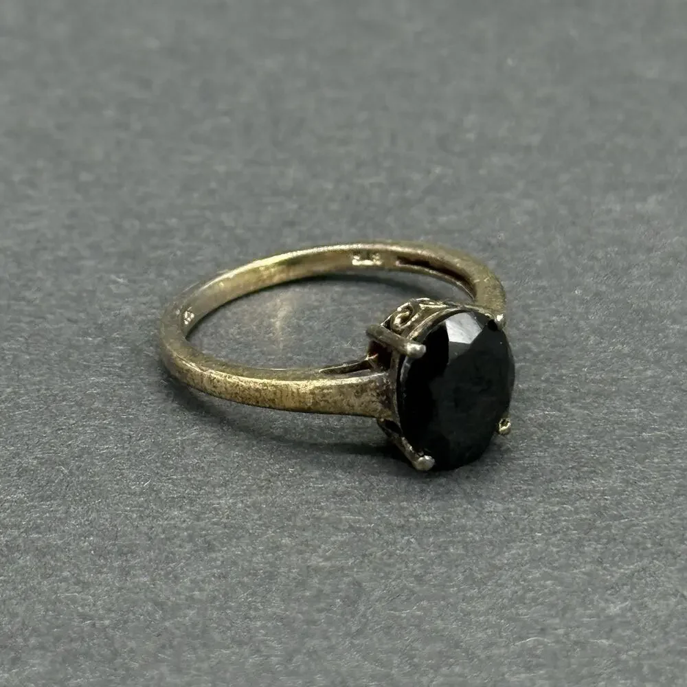 Vintage 925 Sterling Silver Oval Cut Black Onyx Solitaire Ring Size 8.5